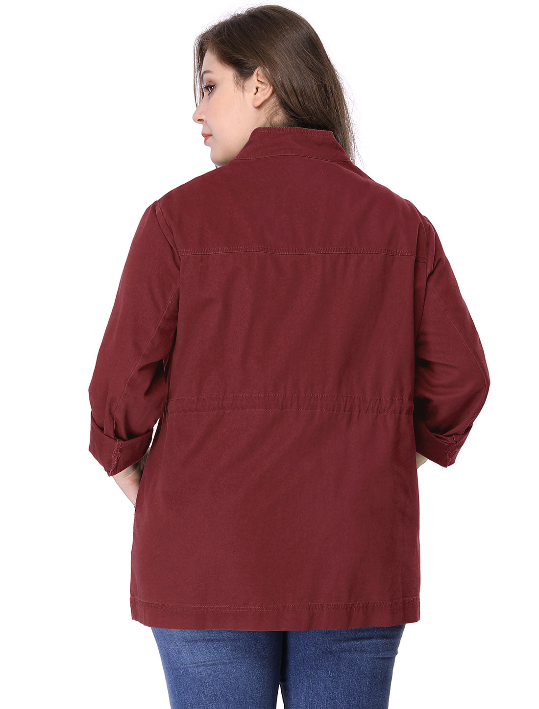 Bublédon Women's Plus Size Stand Collar Drawstring Utility Jacket