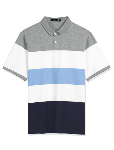 Casual Summer Contrast Color Striped Polo T-Shirt