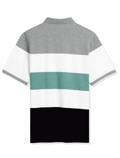 Casual Summer Contrast Color Striped Polo T-Shirt
