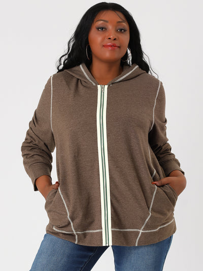 Trendy Plus Size Zipper Long Sleeve Pocket Hoodies
