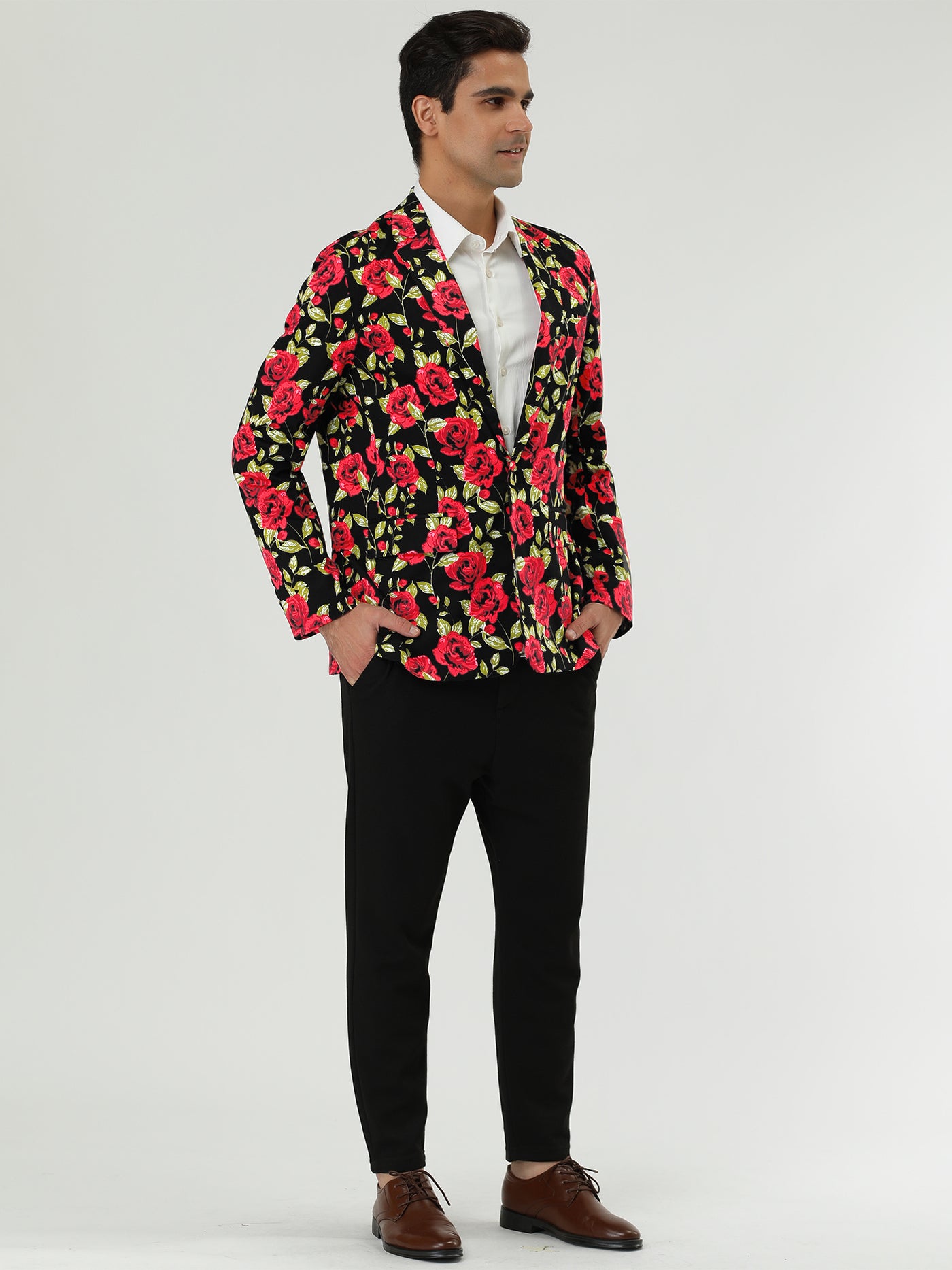 Bublédon Lightweight Floral Print One Button Prom Suit Blazer
