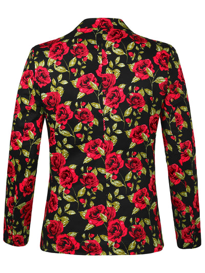 Lightweight Floral Print One Button Prom Suit Blazer