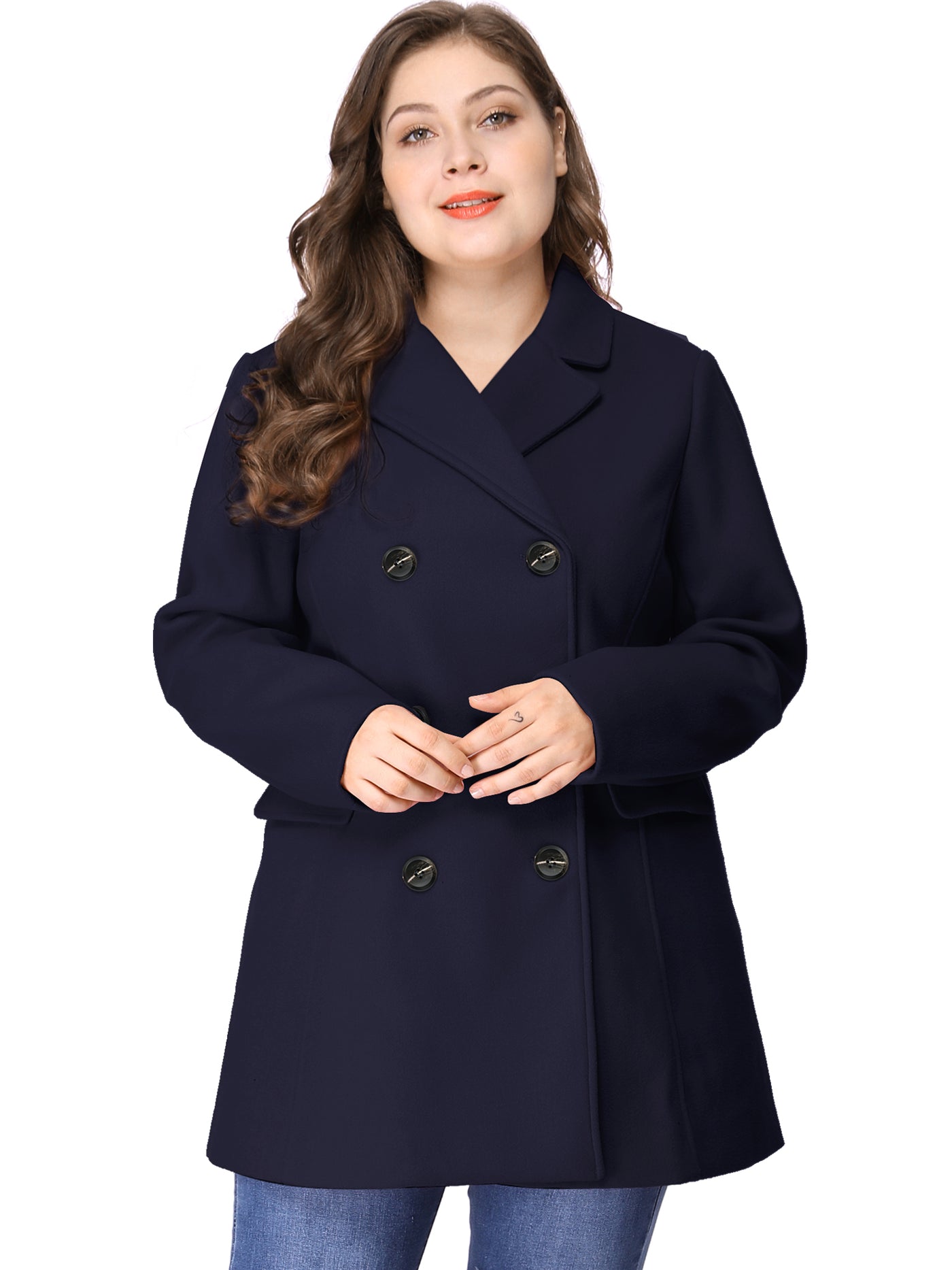 Bublédon Women's Plus Size Notched Lapel Double Breasted Coat