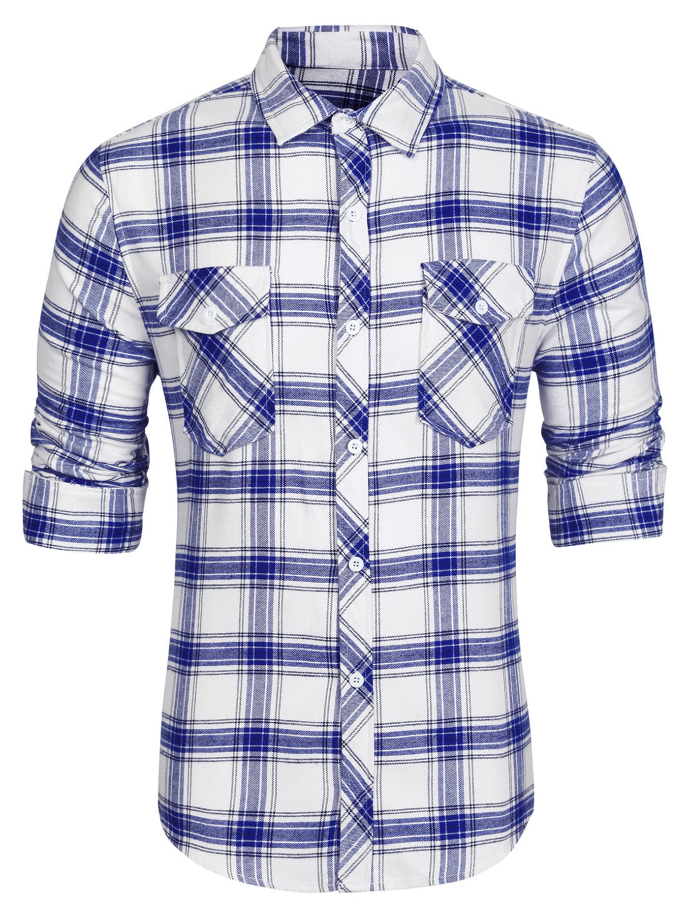Bublédon Long Sleeve Check Print Button Plaid Flannel Shirt