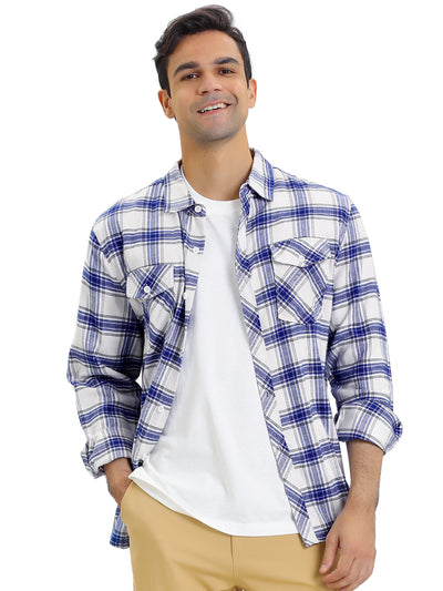 Long Sleeve Check Print Button Plaid Flannel Shirt
