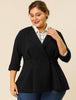 Knit X Line 3/4 Sleeve Button Decor Peplum Blazer