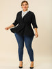 Knit X Line 3/4 Sleeve Button Decor Peplum Blazer