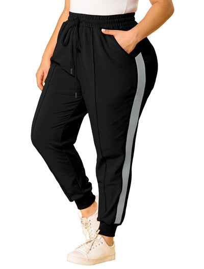 Plus Size Sweatpants Elastic Waist Contrast Color Lounge Jogger Pants