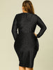 Shiny Keyhole Waist Twist Party Solid Plus Size Dress