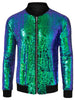 Sequin Varsity Long Sleeve Zipper Bomber Jacket