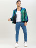 Sequin Varsity Long Sleeve Zipper Bomber Jacket