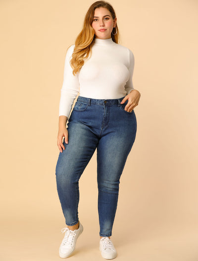Women's Plus Size Jeans Zip Fly Mid Rise Skinny Denim Jean