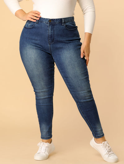 Women's Plus Size Jeans Zip Fly Mid Rise Skinny Denim Jean