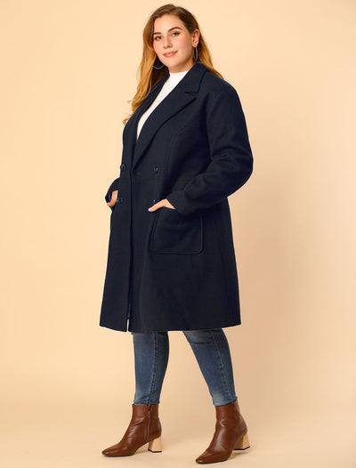 Plus Size Notched Lapel Double Breasted Winter Long Coat