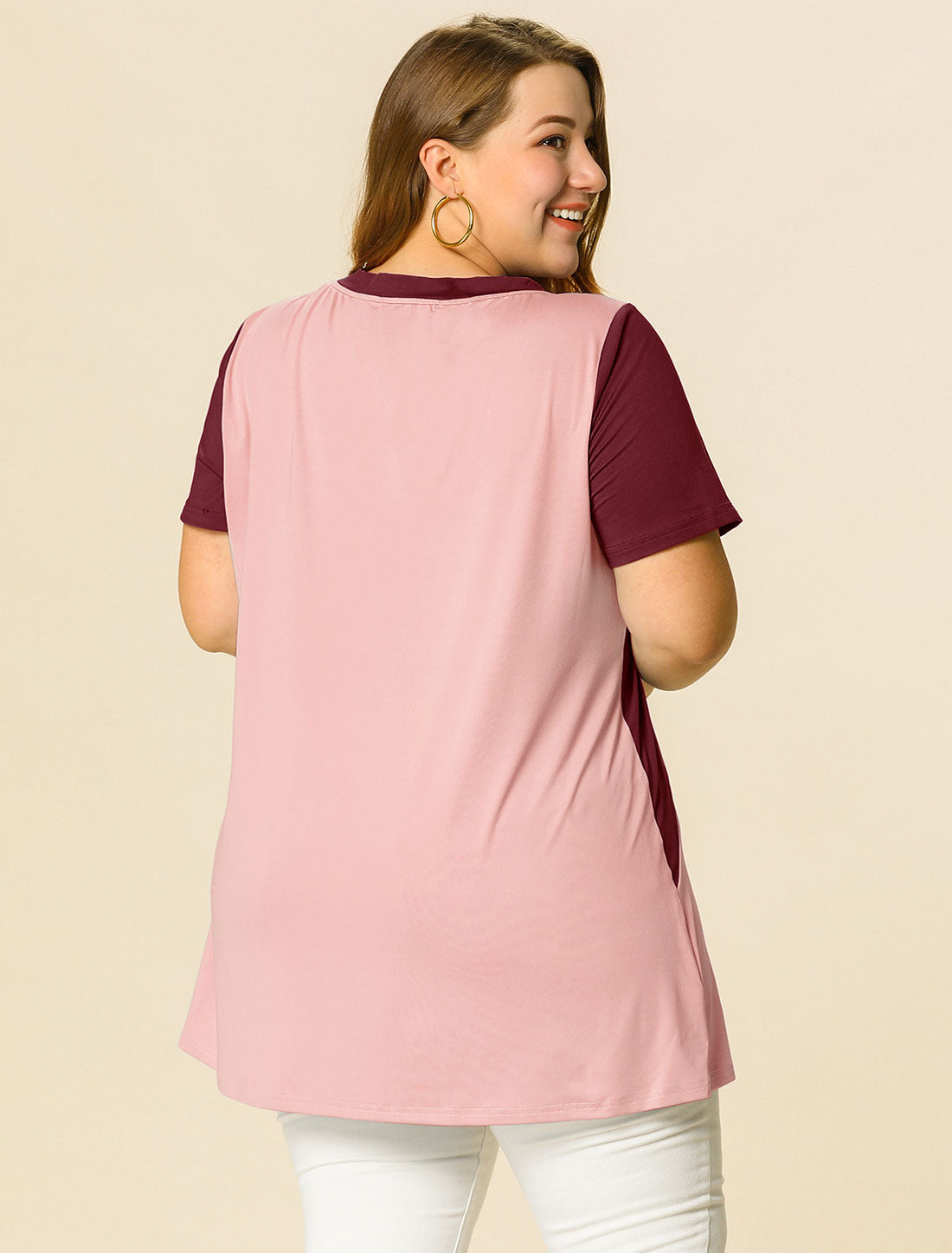 Bublédon Women's Plus Size Top Color Block Summer Blouse Short Sleeve Tunic Tops