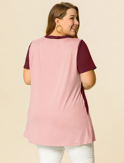 Women's Plus Size Top Color Block Summer Blouse Short Sleeve Tunic Tops