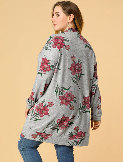Plus Size Lightweight Open Front Knit Floral Cardigans