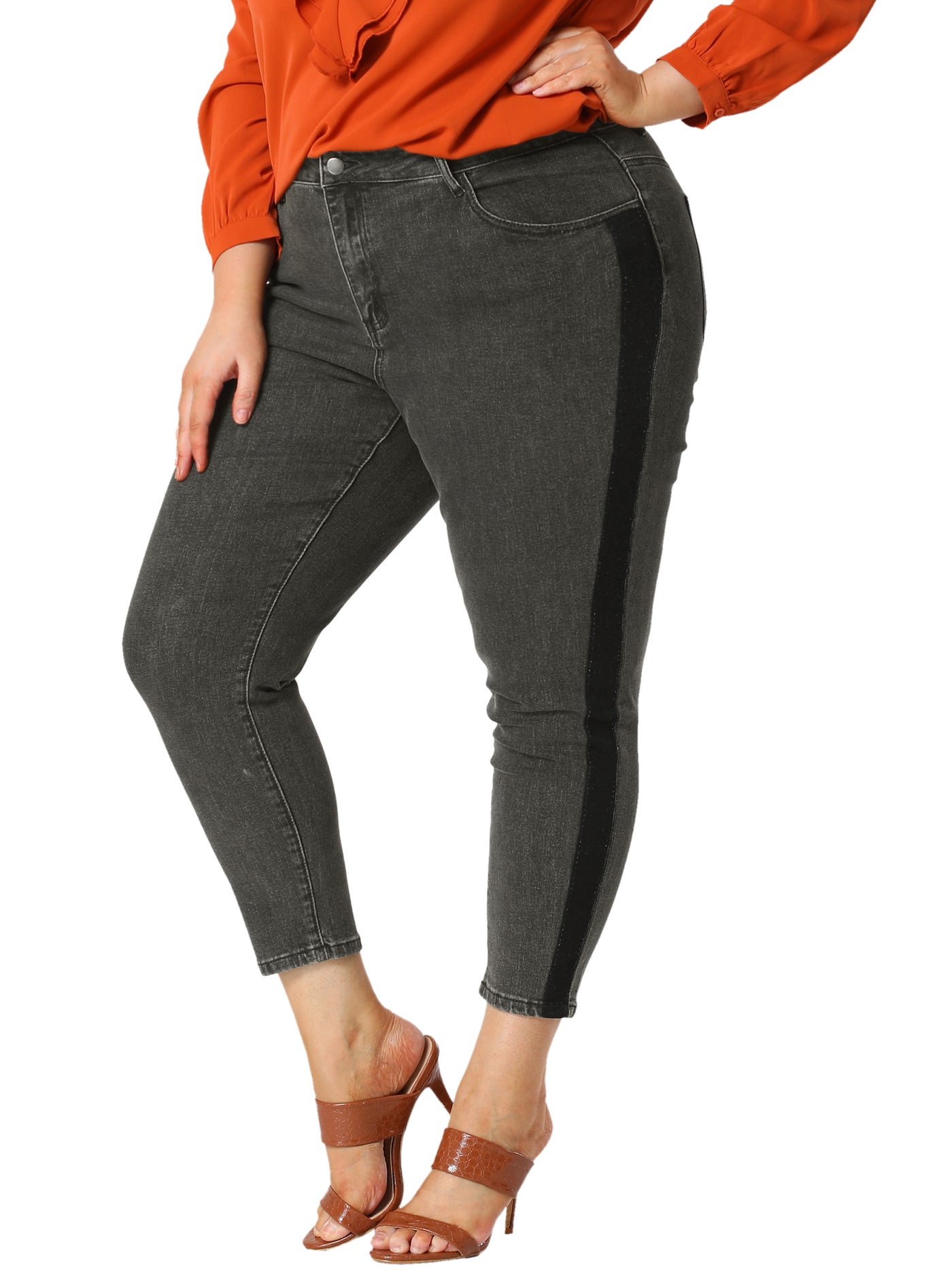 Bublédon Jean Stretch Mid Rise Color Contrast Panel Skinny Jeans