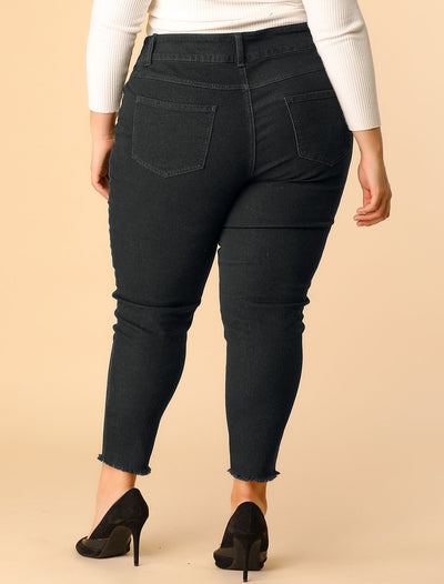 Plus Size Stretch Frayed Mid Rise Washed Skinny Jeans