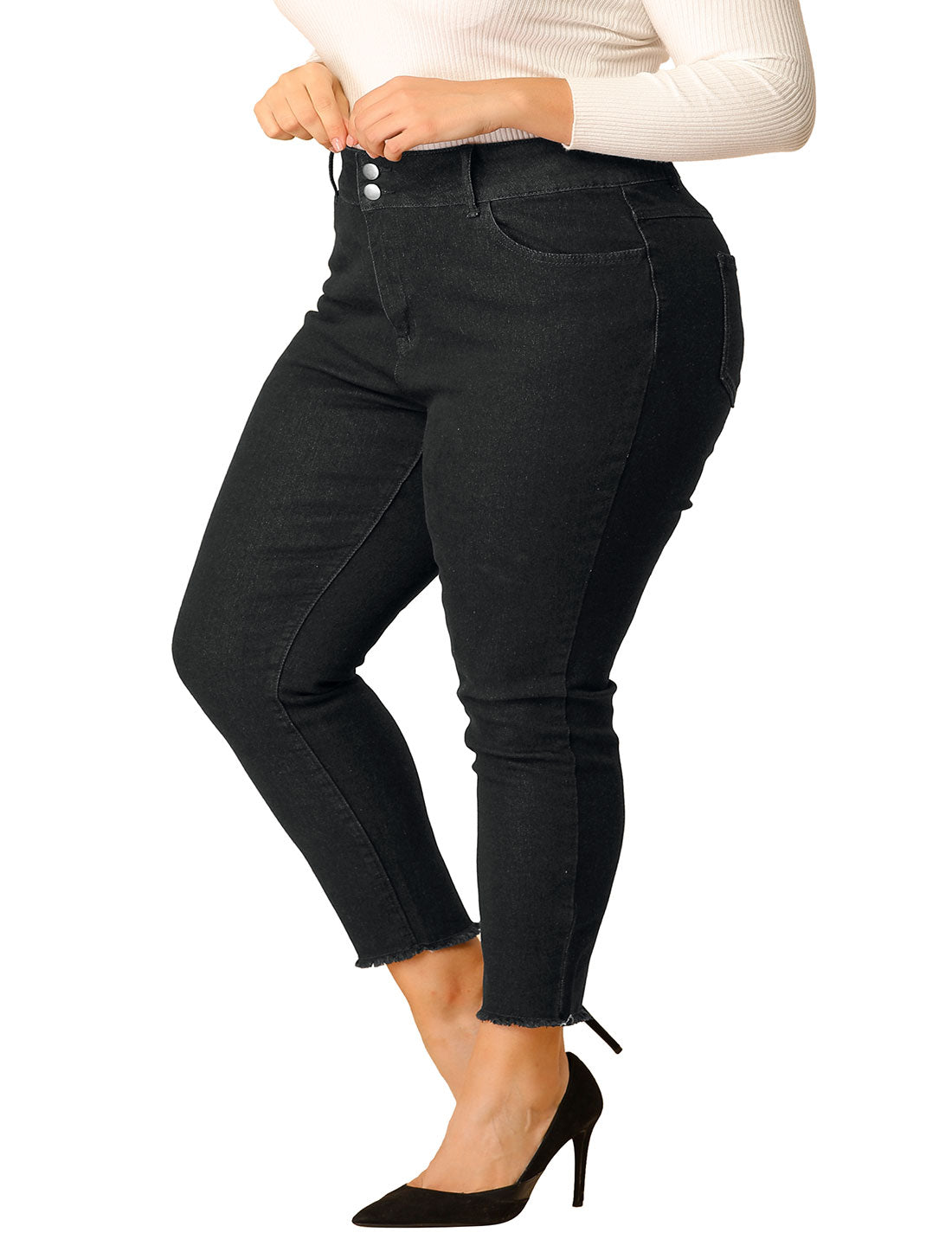 Bublédon Plus Size Stretch Frayed Mid Rise Washed Skinny Jeans