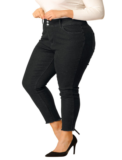 Plus Size Stretch Frayed Mid Rise Washed Skinny Jeans