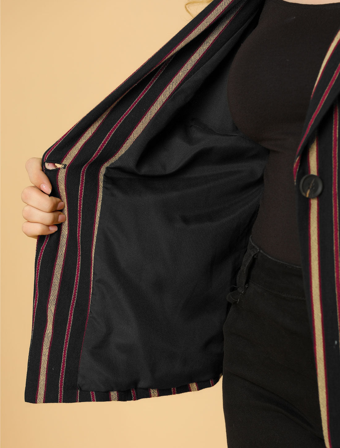Bublédon Women's Plus Size Blazer Stripe Notch Panel Casual Blazers