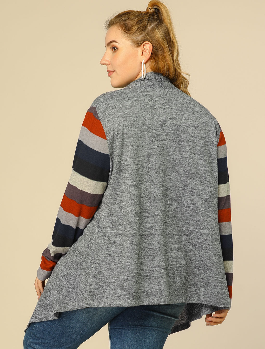 Bublédon Plus Size Cardigan Stripe Colorblock Knit Cardigans