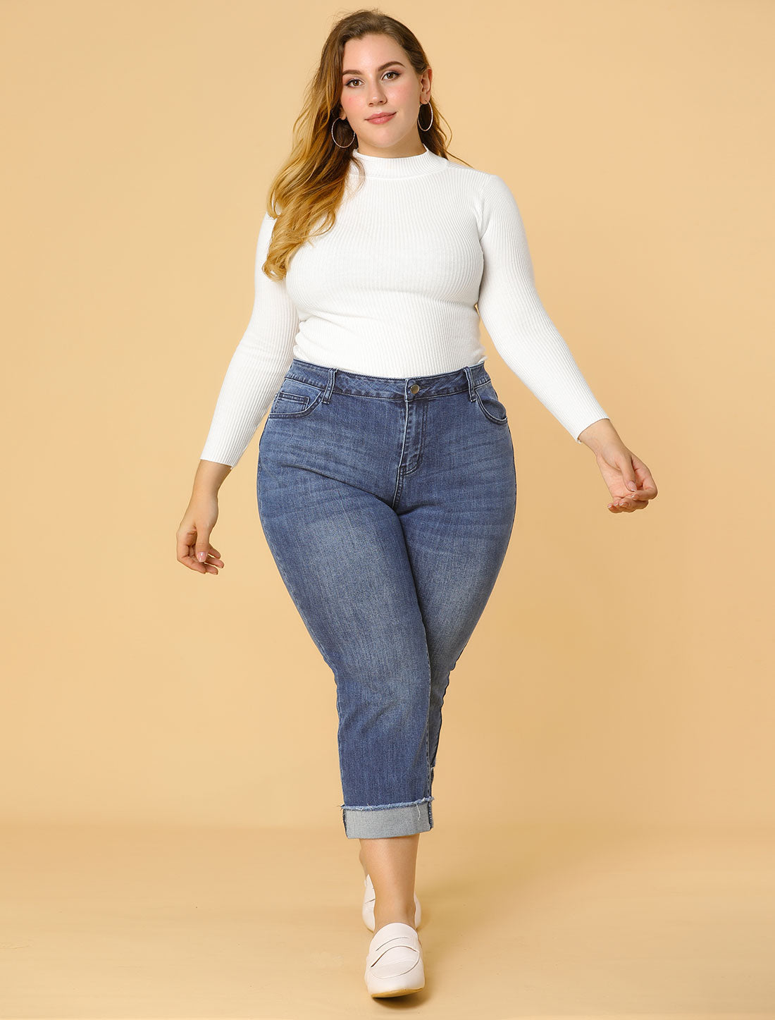 Bublédon Plus Size Jean Stretch Rolled Mid Rise Washed Skinny Jeans