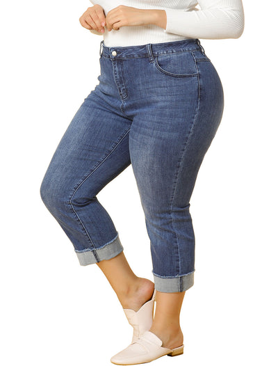 Plus Size Jean Stretch Rolled Mid Rise Washed Skinny Jeans