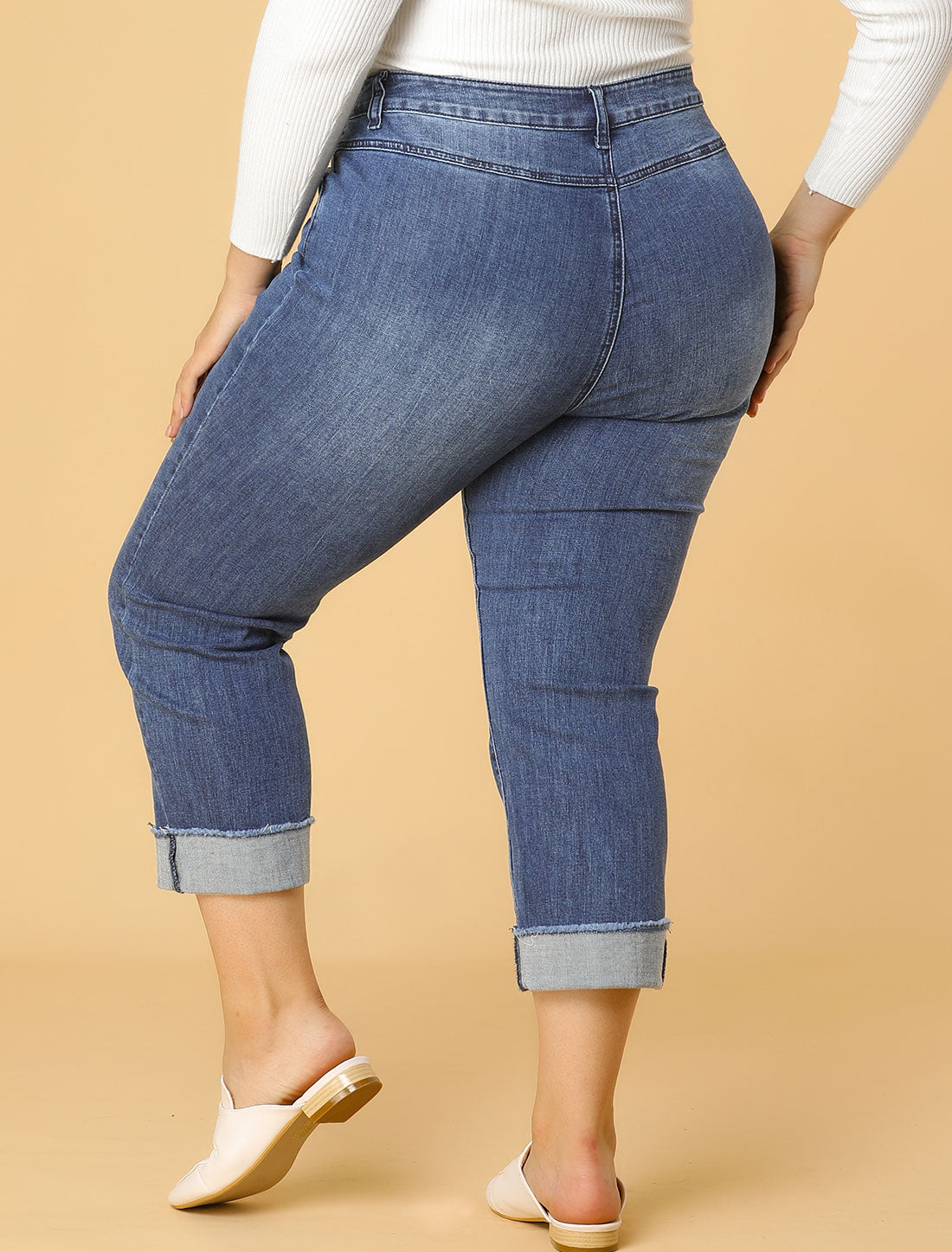 Bublédon Plus Size Jean Stretch Rolled Mid Rise Washed Skinny Jeans