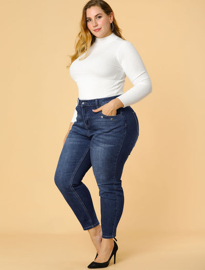Bublédon Plus Size Denim Mid Rise Stretch Washed Skinny Jeans