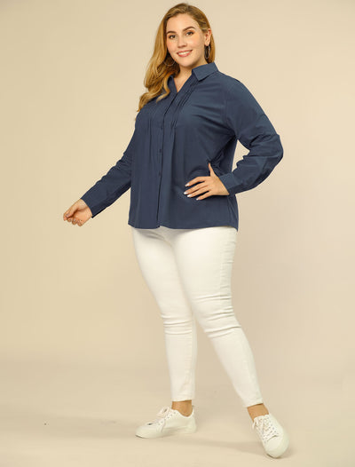 Plus Size Work Button Down Shirts Long Sleeve Casual Top