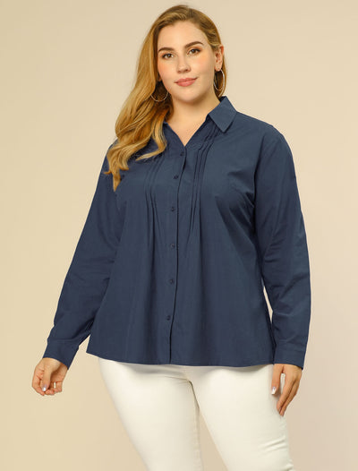 Plus Size Work Button Down Shirts Long Sleeve Casual Top