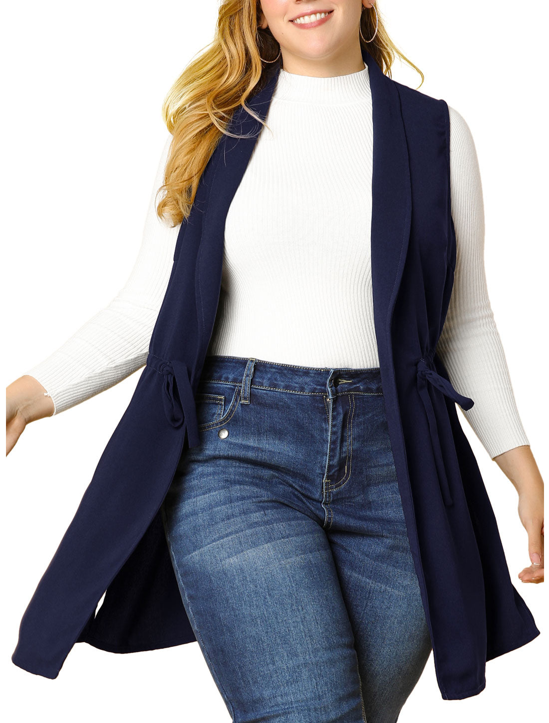 Bublédon Casual Plus Size Belted Wrap Sleeveless Trench Vest