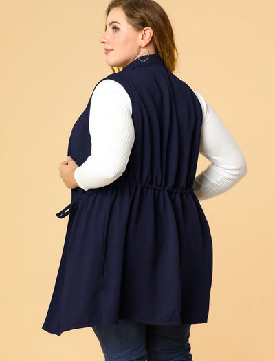 Casual Plus Size Belted Wrap Sleeveless Trench Vest
