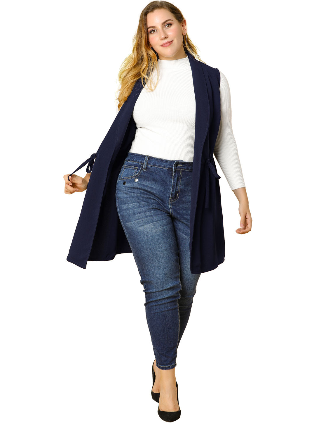 Bublédon Casual Plus Size Belted Wrap Sleeveless Trench Vest