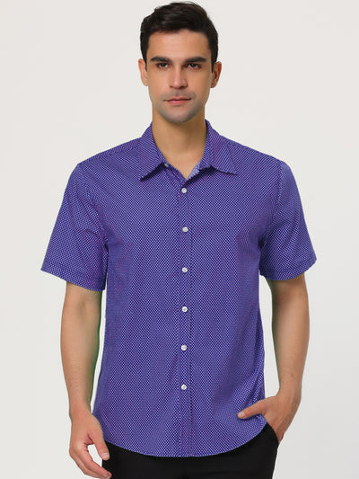 Retro Short Sleeve Cotton Polka Dot Button Up Shirt