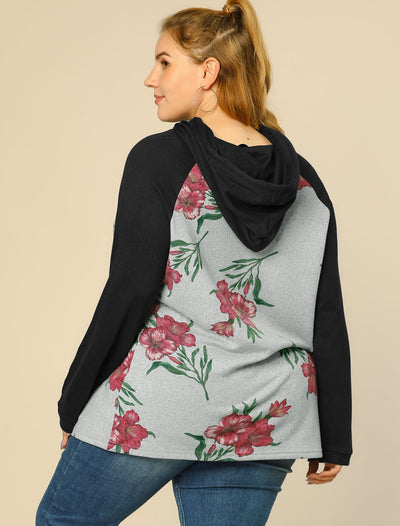 Women's Plus Size Hoodies Raglan Sleeve Floral Hoodie