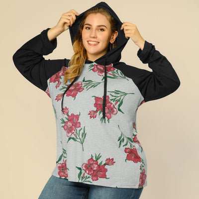 Women's Plus Size Hoodies Raglan Sleeve Floral Hoodie