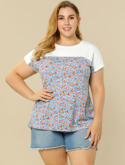 Spandex A Line Ditsy Floral Round Neck Blouse