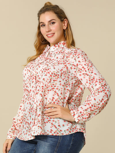 Women's Plus Size Long Sleeve Button Down Floral Print Shirt
