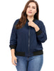 Plus Size Contrast Trim Zipper Pocket Bomber Jacket