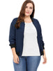 Plus Size Contrast Trim Zipper Pocket Bomber Jacket
