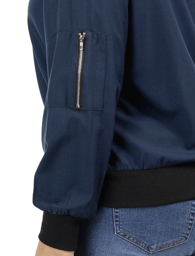 Plus Size Contrast Trim Zipper Pocket Bomber Jacket