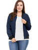 Plus Size Contrast Trim Zipper Pocket Bomber Jacket
