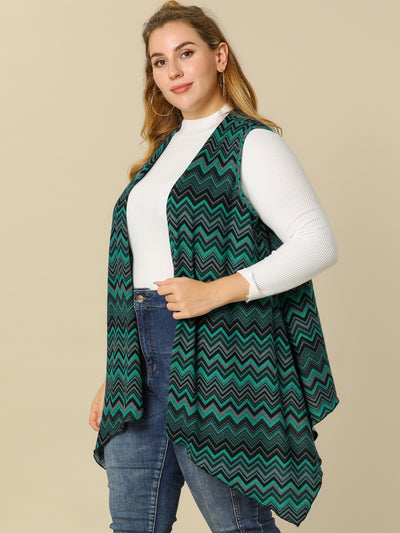 Women Plus Size Zig-zag Pattern Irregular Hem Knit Cardigan