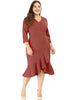 Cocktail V-neck Wrap Ruffled Midi Plus Size Dress