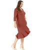 Cocktail V-neck Wrap Ruffled Midi Plus Size Dress