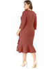 Cocktail V-neck Wrap Ruffled Midi Plus Size Dress