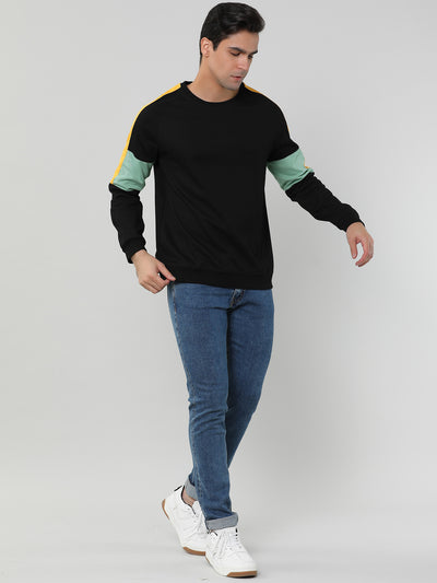 Color Block Crew Neck Pullover Long Sleeve Shirt